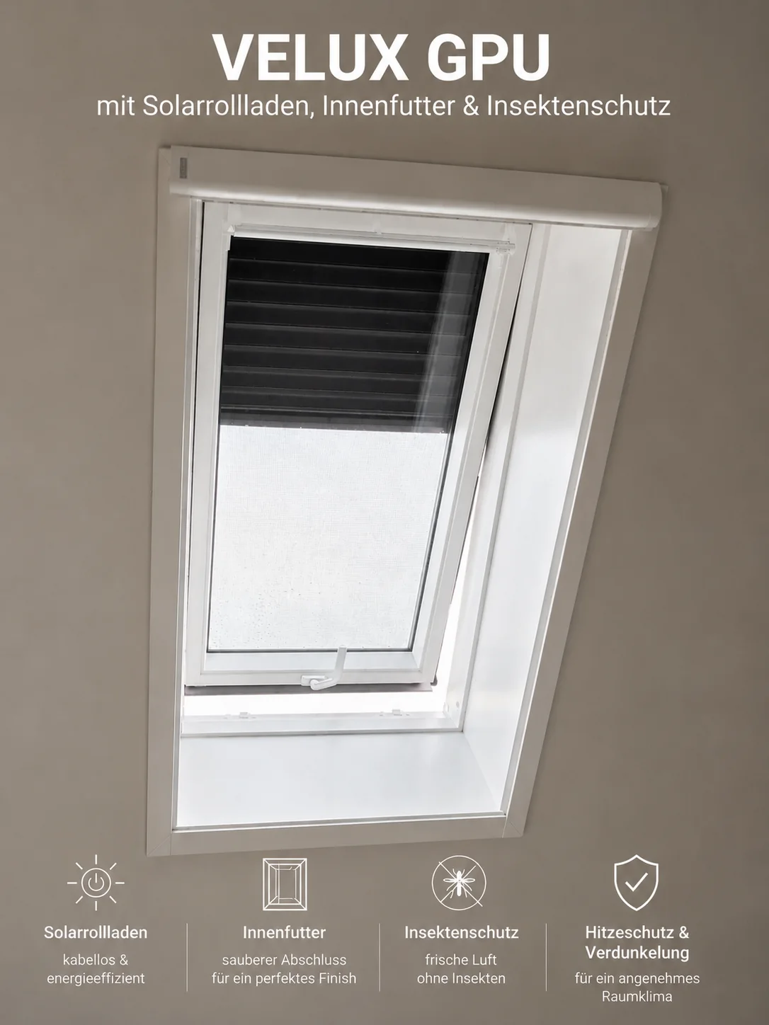 VELUX GPU mit Solarrollladen und Insektenschutz