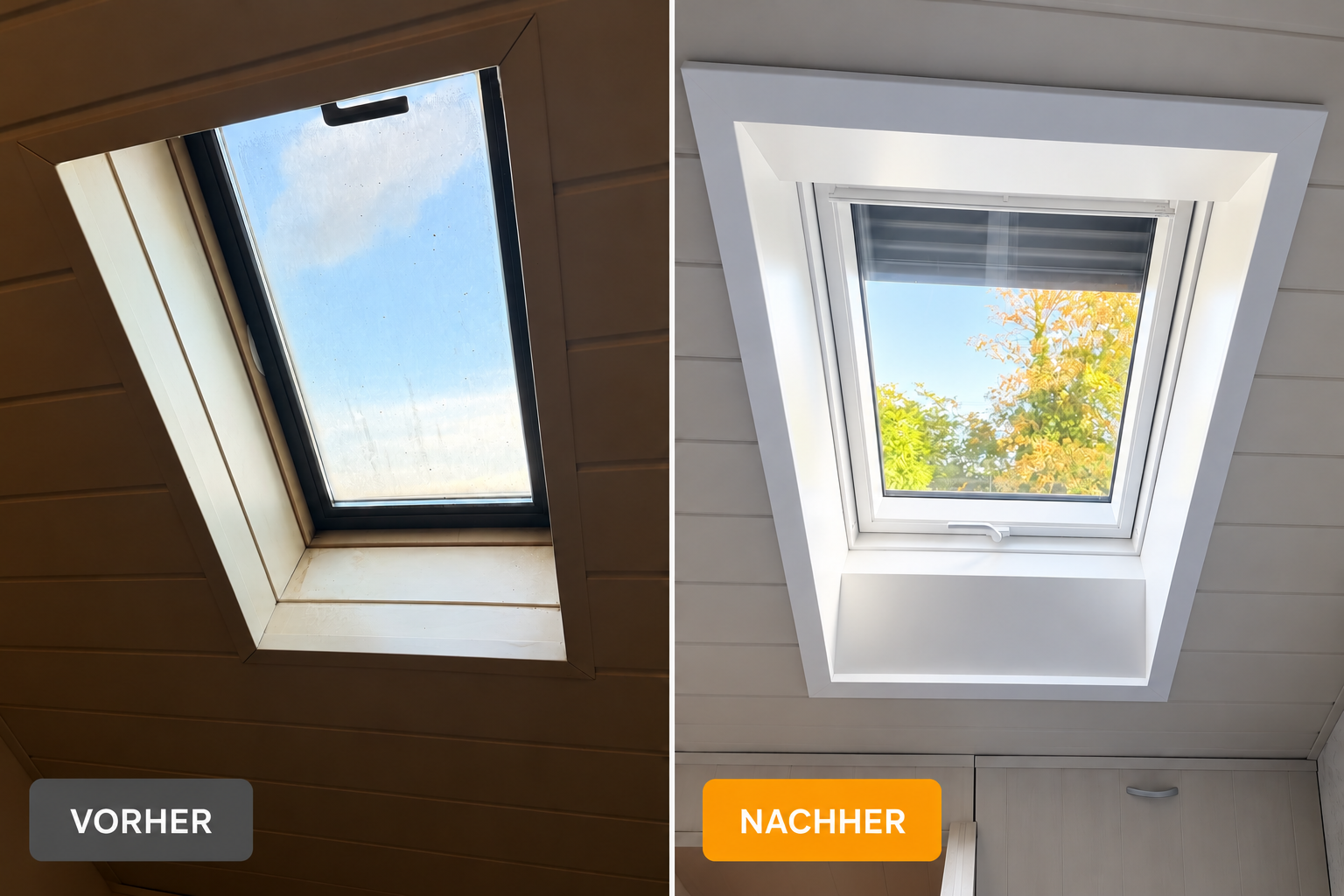 Vorher-Nachher-Vergleich: Dachfenster-Austausch mit Rollladen